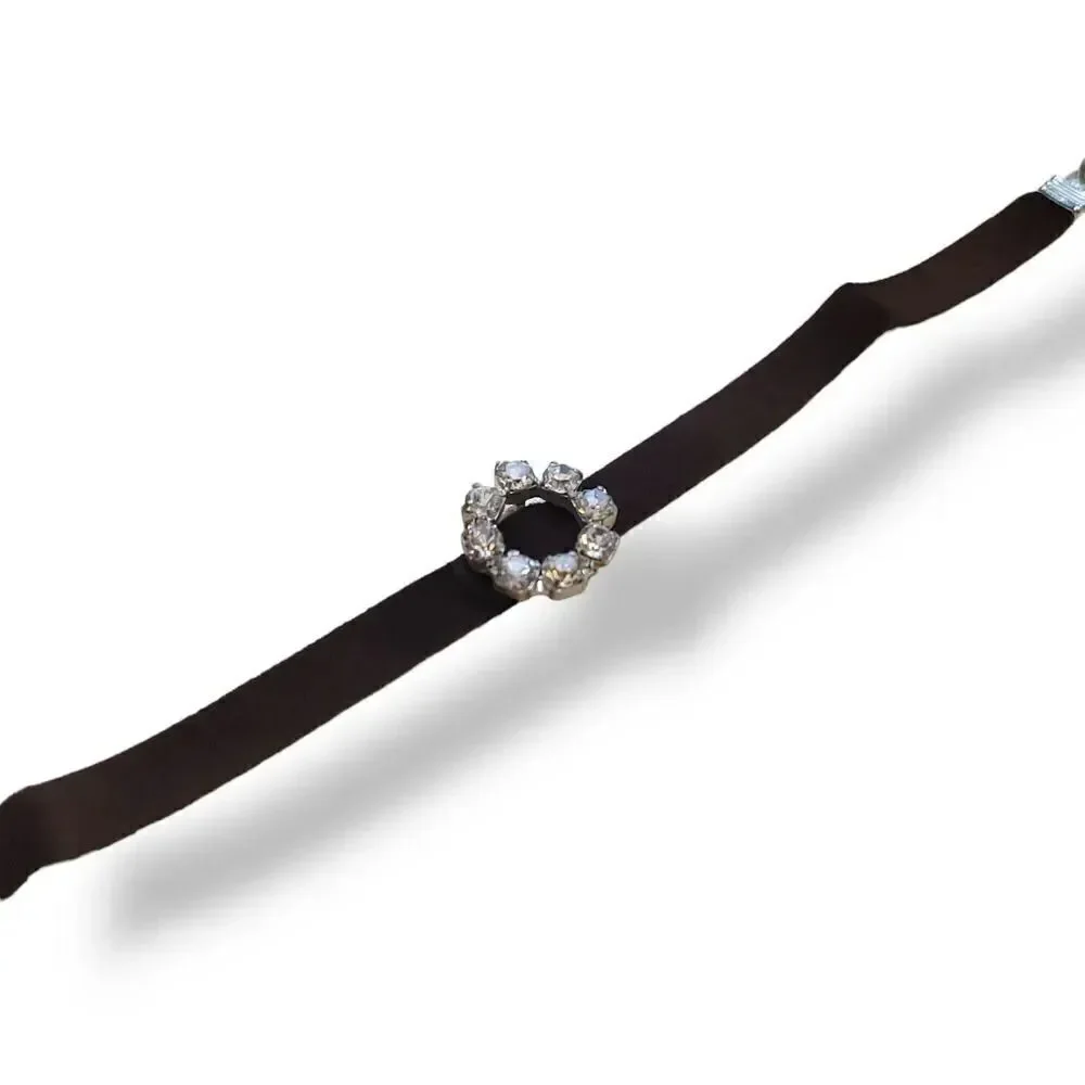NEW Vintage 90's Y2K 2PC Velvet and Rhinestone Bracelet in Brown and Black